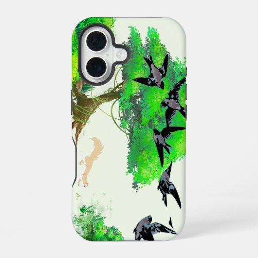 Lente Bos Leven met Vogels en Eekhoorn - Natuur iPhone 16 Hoesje (Achterkant)