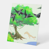 Lente Bos Leven met Vogels en Eekhoorn - Natuur Reclamebord Met Voetstuk (Voorkant)