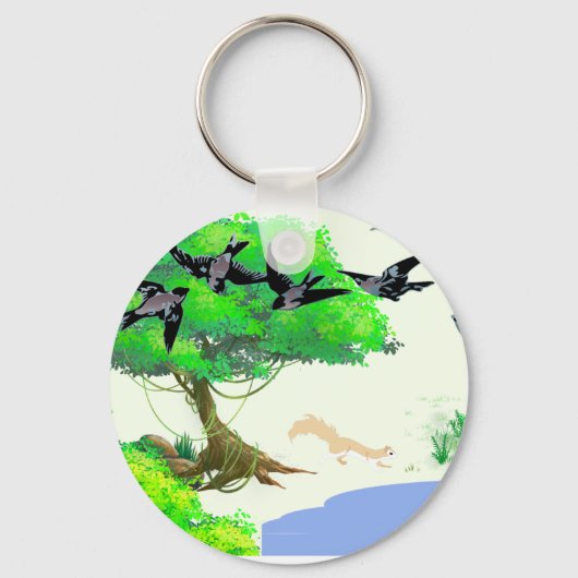 Lente Bos Leven met Vogels en Eekhoorn - Natuur Sleutelhanger (Voorkant)