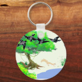 Lente Bos Leven met Vogels en Eekhoorn - Natuur Sleutelhanger (Voorkant)