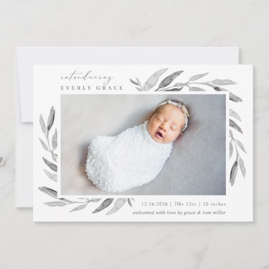 Lente Botanisch | Foto Geboorteaankondiging Aankondiging (Voorkant)