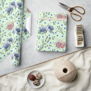 Lente Botanische Bloem Patroon Groen Cadeaupapier