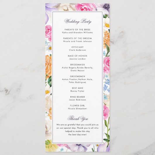 Lente Botanische Bloom Wildbloem Bloemen Bruiloft Programmakaart (Achterkant)
