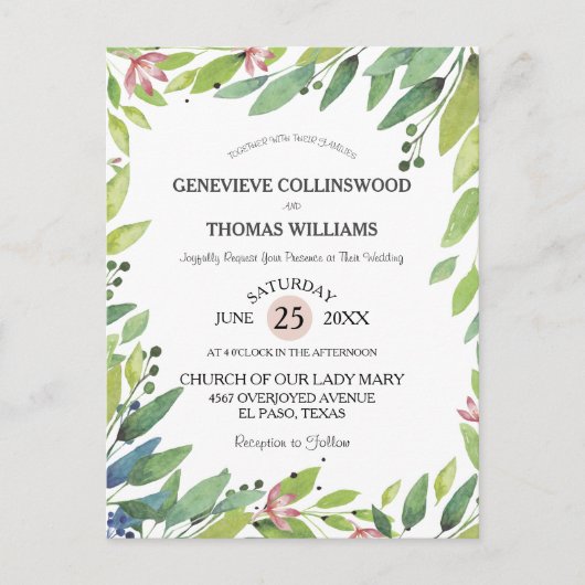  lente botanische dubbelroze bruiloft uitnodigen briefkaart (Voorkant)