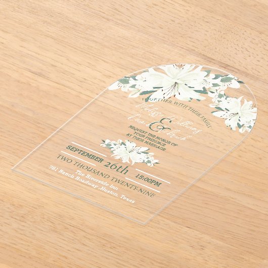 Lente Botanische Groen Witte Bloemen Huwelijk Acryl Uitnodigingen (Laagn)