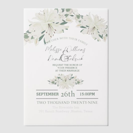 Lente Botanische Groen Witte Bloemen Huwelijk Vellum Uitnodigingen (Voorkant)