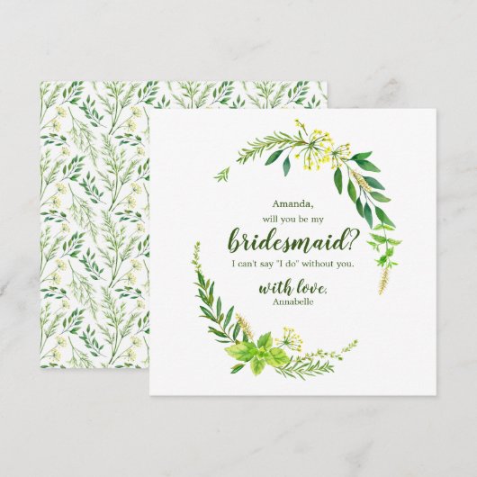 Lente botanische kruiden zullen je mijn Bridesmaid Kaart (Voorkant / Achterkant)