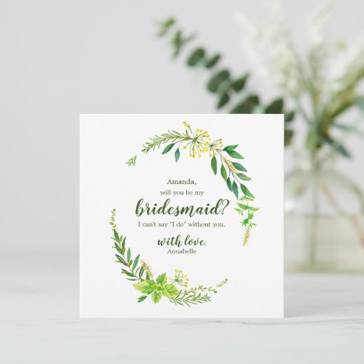 Lente botanische kruiden zullen je mijn Bridesmaid Kaart (Staand voorkant)