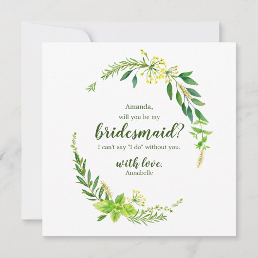 Lente botanische kruiden zullen je mijn Bridesmaid Kaart (Voorkant)