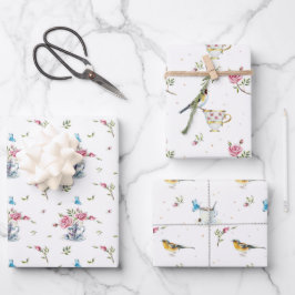 Lente Bruid Moederdag Aquarel Vogels  Inpakpapier Vel