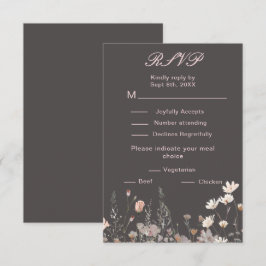 Lente Bruidsboeket Roze Wilde Bloemen Huwelijk RSVP Kaartje