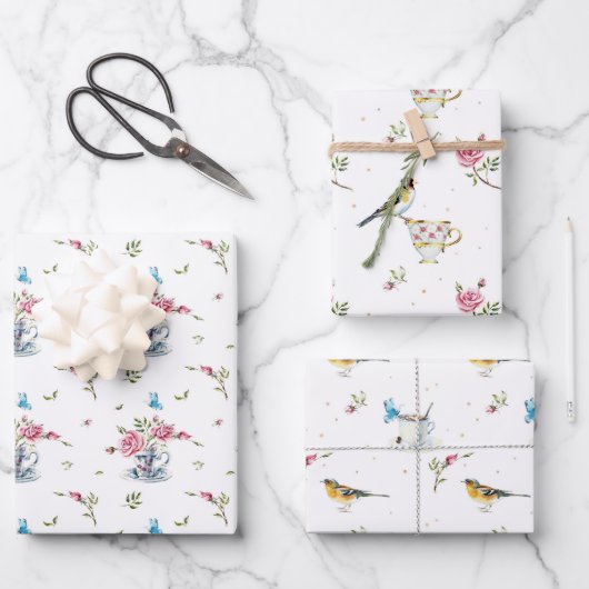 Lente Bruidsmoederdag Aquarel Vogels  Inpakpapier Vel (Voorkant)