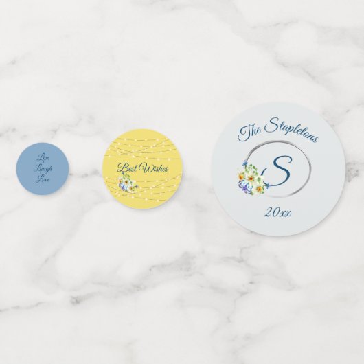 Lente bruiloft blauw en geel confetti (Voorkanten)