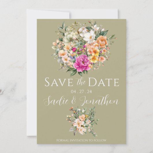 Lente bruiloft Bloemen Sage Groene bruiloft Save The Date (Voorkant)