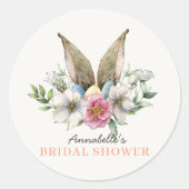 Lente bruiloft bruidsshower met bloemige konijneno ronde sticker (Voorkant)