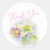 Lente bruiloft dank u helleboro waterverf kunst ronde sticker (Voorkant)
