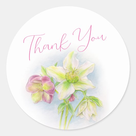 Lente bruiloft dank u helleboro waterverf kunst ronde sticker (Voorkant)