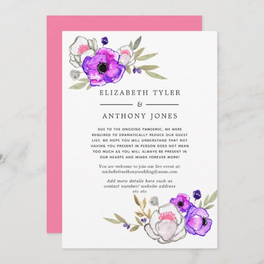 Lente bruiloft Floral Verminderde gastenlijst Aankondiging (Voorkant / Achterkant)
