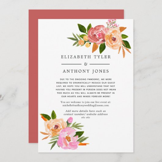 Lente bruiloft Floral Verminderde gastenlijst Aankondiging (Voorkant / Achterkant)