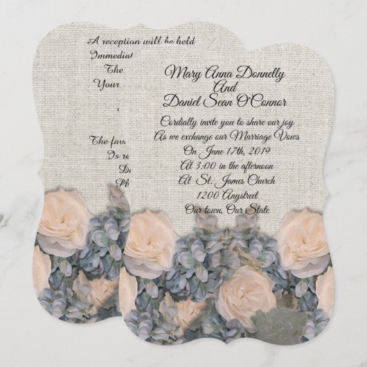 Lente bruiloft Invitting linen elegant Kaart (Voorkant / Achterkant)