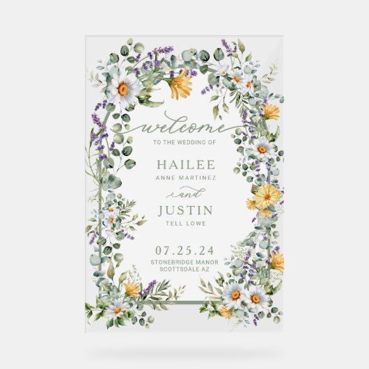 Lente bruiloft Kleurrijke Wildflower Bloemen Welko Acryl Bord (Voorkant)