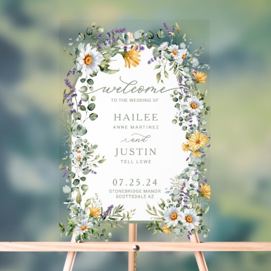 Lente bruiloft Kleurrijke Wildflower Bloemen Welko Acryl Bord (Neutraal)