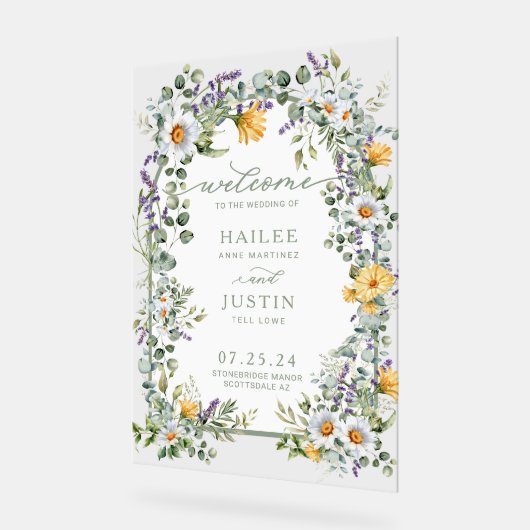 Lente bruiloft Kleurrijke Wildflower Bloemen Welko Acryl Bord (Hoek)