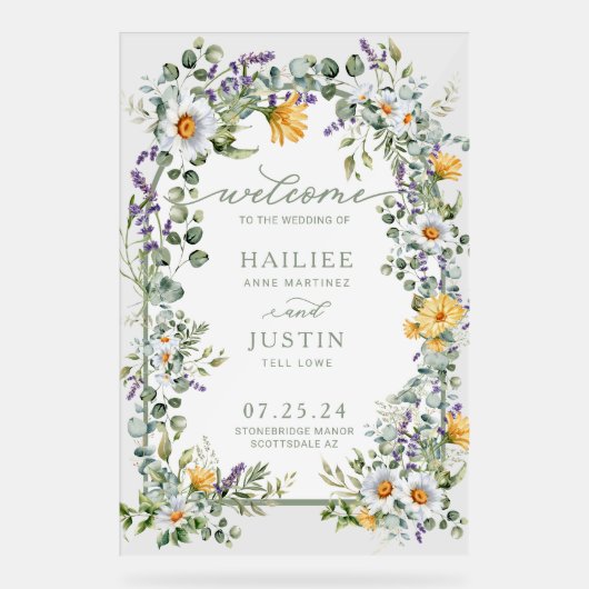 Lente bruiloft Kleurrijke Wildflower Bloemen Welko Acryl Bord (Voorkant)