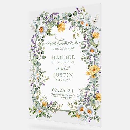 Lente bruiloft Kleurrijke Wildflower Bloemen Welko Acryl Bord (Hoek)