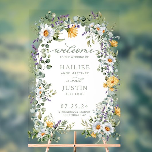 Lente bruiloft Kleurrijke Wildflower Bloemen Welko Acryl Bord (Neutraal)