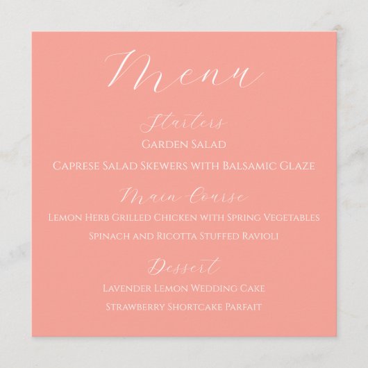 Lente Bruiloft Koraal Vierkant Bloemen Menu (Voorkant)