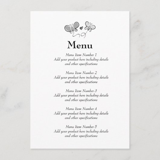 Lente bruiloft menu met elegante vlinder logo (Voorkant)