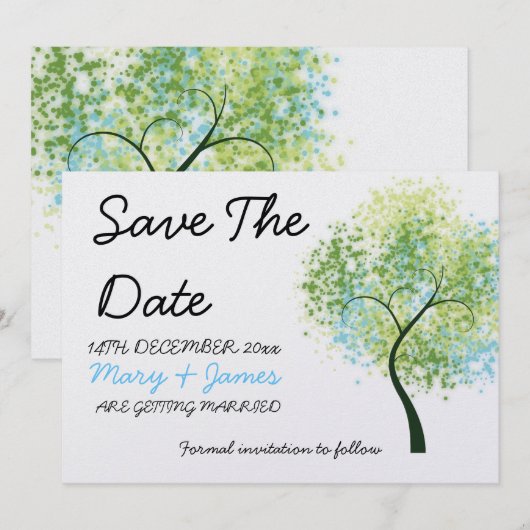 Lente Bruiloft Spiraalboom "Save The Date" Save The Date (Voorkant / Achterkant)