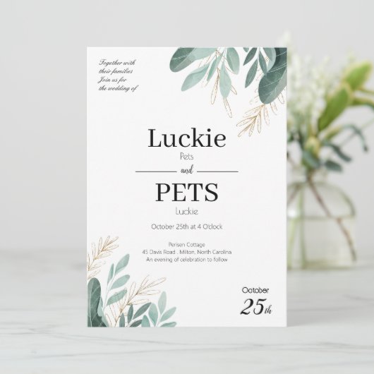 Lente bruiloft uitnodiging met blad en bloem (Staand voorkant)