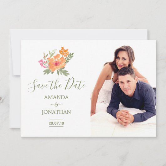 Lente bruiloft waterverf bloemen Save the Date (Voorkant)