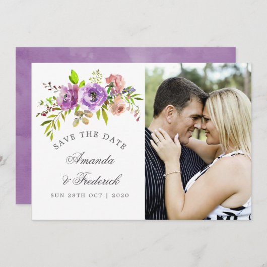 Lente bruiloft Waterverf Floral Save the Date (Voorkant / Achterkant)