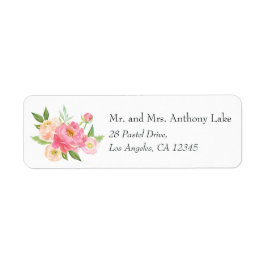 Lente bruiloft Waterverf Pioen Bloemen Etiket