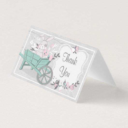 lente bunny gray blush floral folded Bedankt Kaart (Voorkant)