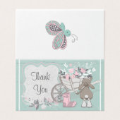 lente bunny turquoise floral folde bedankt kaart (Buitenkant ongevouwen)