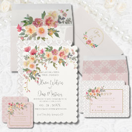 Lente Champagne Blush Bloemige Trouw Uitnodiging