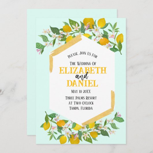 Lente Citroenen bruiloft uitnodiging (Voorkant / Achterkant)