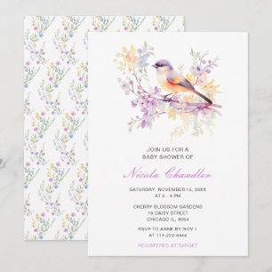 Lente Cute Baby Shower met Vogeltje Kaart