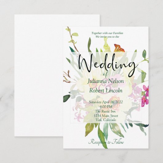 lente-daffodil bouquet bruiloft kaart (Voorkant / Achterkant)