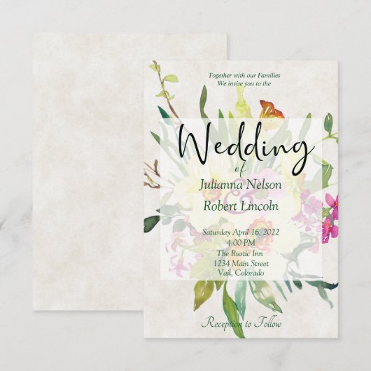 lente-daffodil bouquet bruiloft kaart (Voorkant / Achterkant)