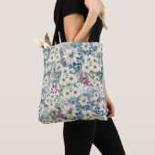 Lente Daisies & Blauw Bloemen Patroon Tote Bag (Dichtbij)