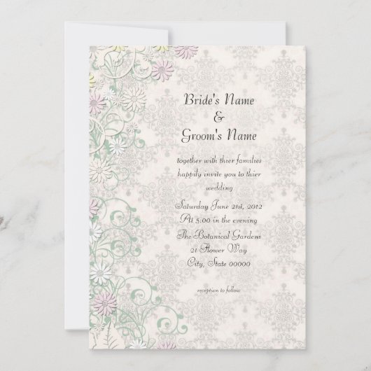  Lente Damask en Bloemen Huwelijksuitnodiging Kaart (Voorkant)