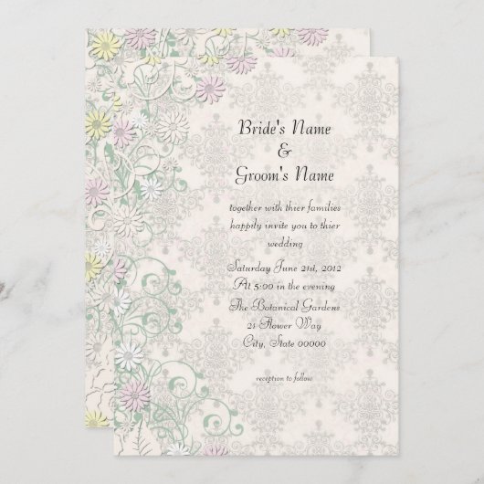  Lente Damask en Bloemen Huwelijksuitnodiging Kaart (Voorkant / Achterkant)