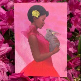 "Lente Dame met Konijn." Wenskaart Kaart