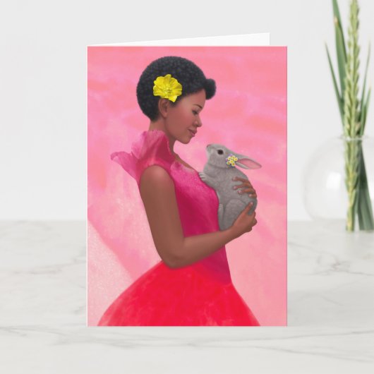 "Lente Dame met Konijn." Wenskaart Kaart (Voorkant)