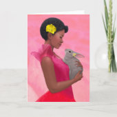 "Lente Dame met Konijn." Wenskaart Kaart (Voorkant)